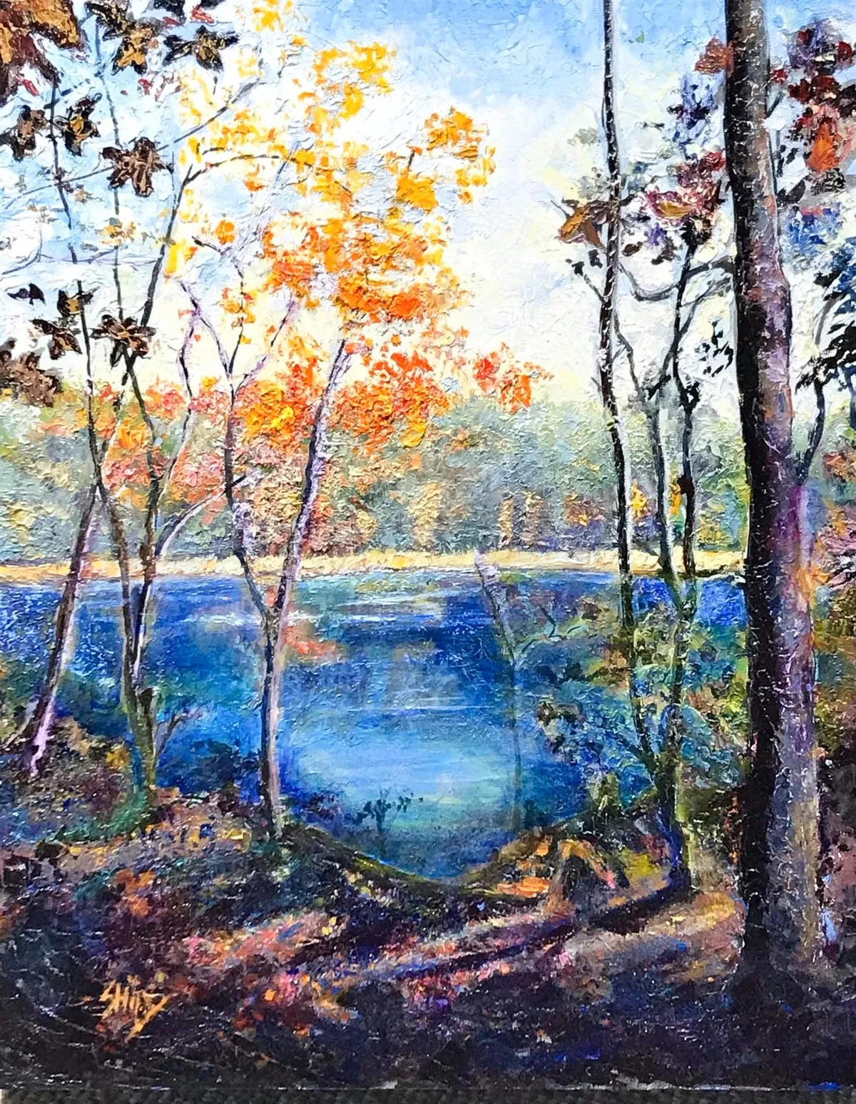 Pastel landscape of Jordan Lake by Shirley Hunsberger